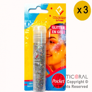 GLITTER EN GEL PELO ROSTRO CUERPO PLATA 854 X 20 GR x 3